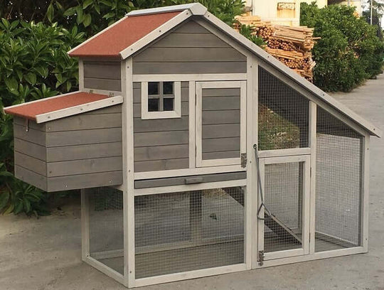 YES4PETS grey chicken coop rabbit hutch with removable perch suitable for 3 chickens, made from solid fir wood.