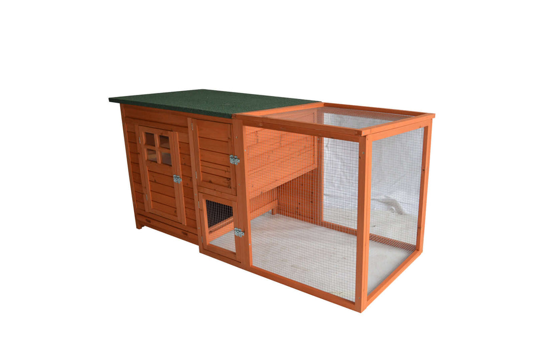 Large chicken coop rabbit hutch ferret cage made of natural fir wood with mesh wire.