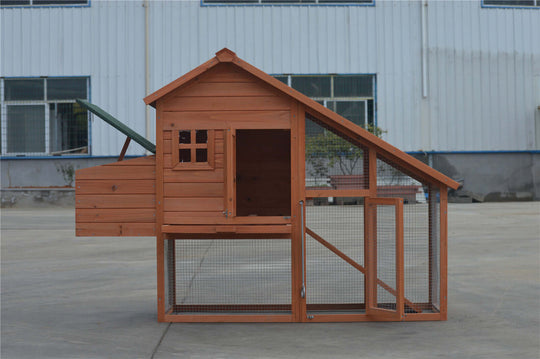 Large cedar chicken coop with nesting box and mesh wire, suitable for rabbits and pets, DIY quality hutch.