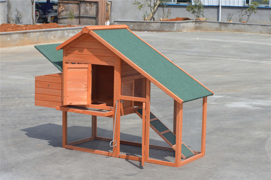 YES4PETS Large Chicken Coop with a green roof, ideal for rabbits, ferrets, and chickens, showcasing quality and affordability.