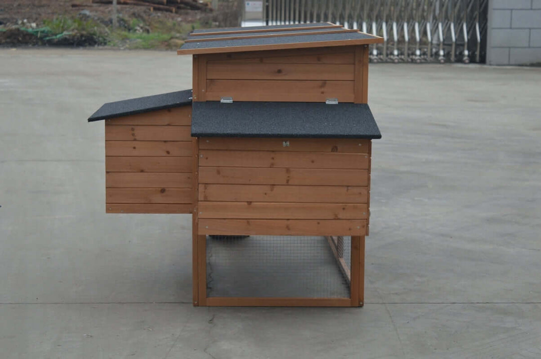 YES4PETS XXL wooden chicken coop with two slanted roofs and a slide-out tray for easy cleaning, perfect for small animals.