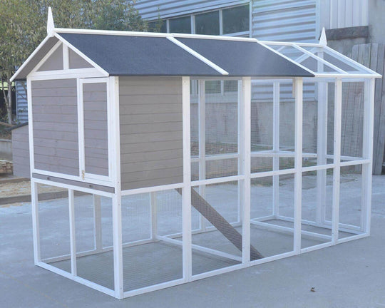 YES4PETS Grey XXL Chicken Coop and Rabbit Hutch with secure outdoor enclosure and ramp for easy access.