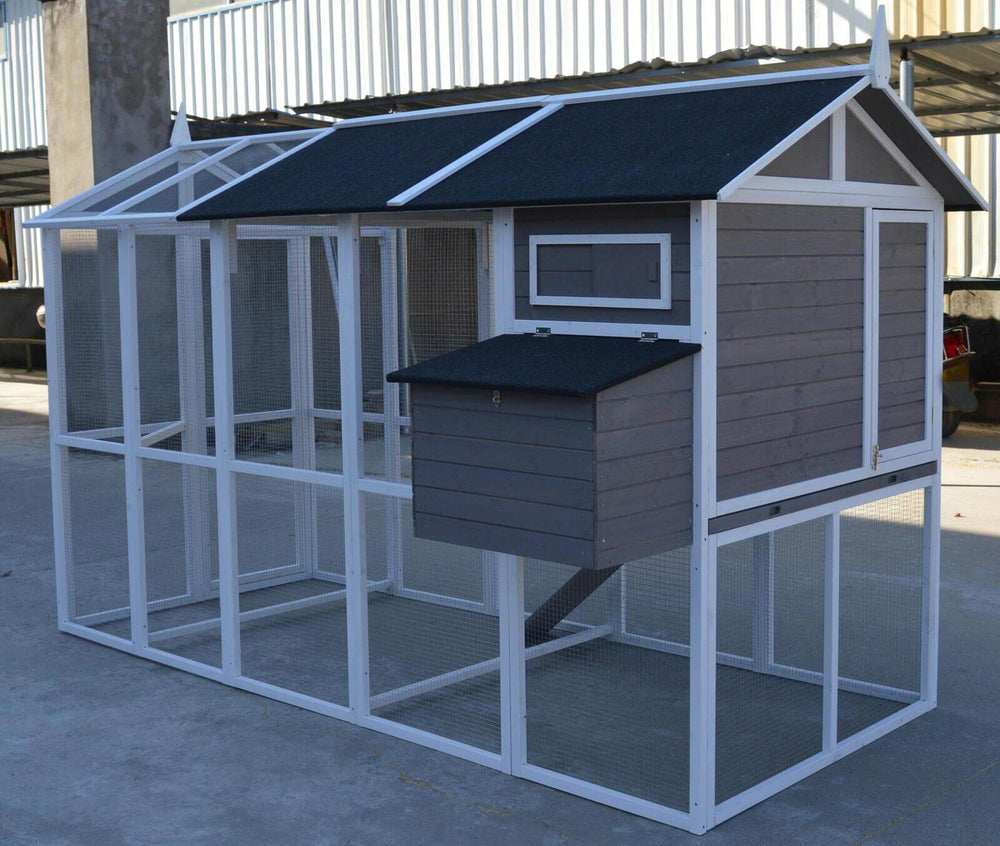 YES4PETS Grey XXL Chicken Coop with nesting box, ideal for chickens, rabbits, and other small animals, lightweight and stylish design.