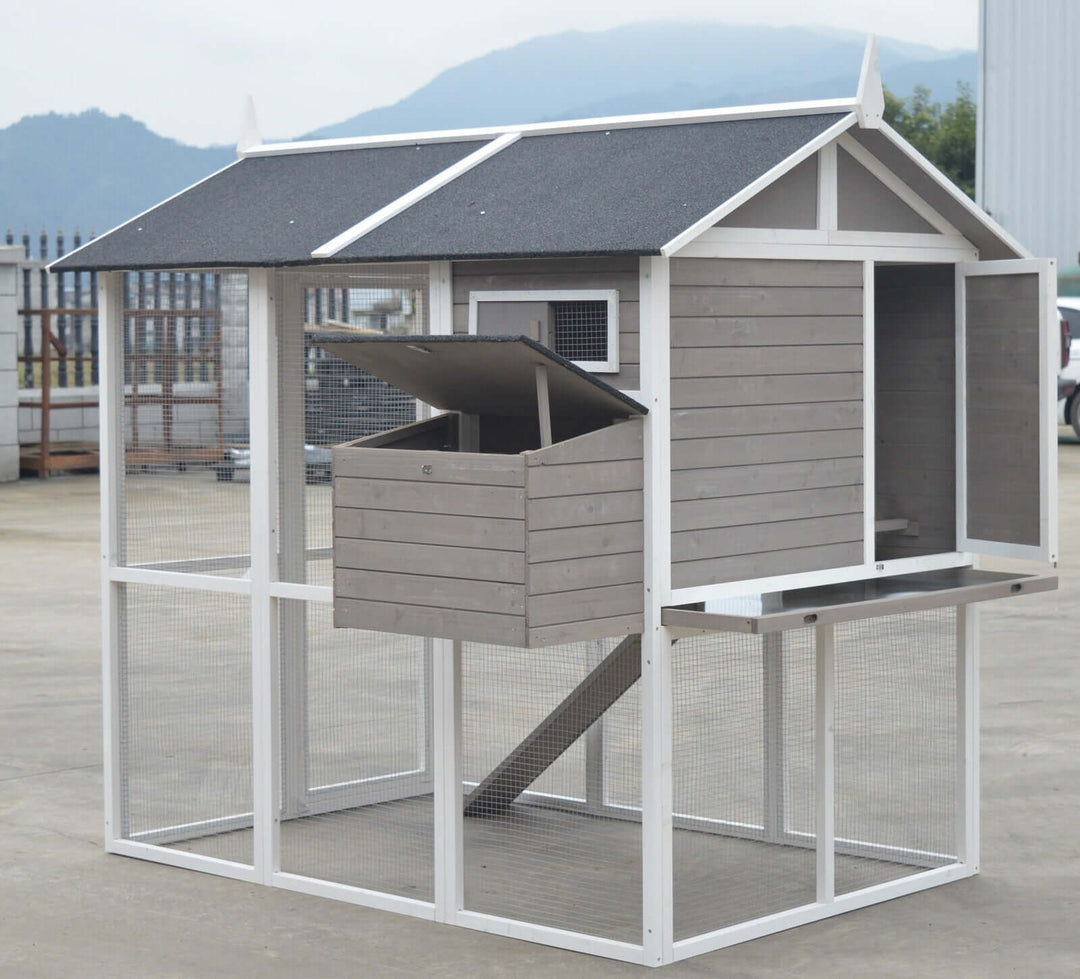 YES4PETS Grey XL Chicken Coop designed for rabbits, guinea pigs, and more; sturdy and spacious backyard hutch.