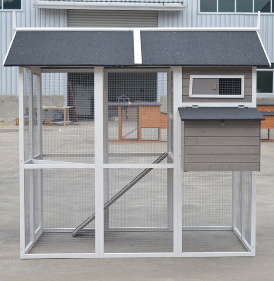 YES4PETS Grey XL Chicken Coop Rabbit Hutch with nesting box and ramp for poultry and small animals.