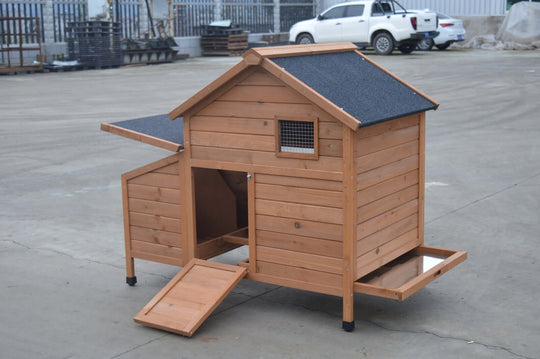 YES4PETS Brown Chicken Coop Rabbit Hutch for outdoor pets, affordable quality design with asphalt roof and pull-out tray.