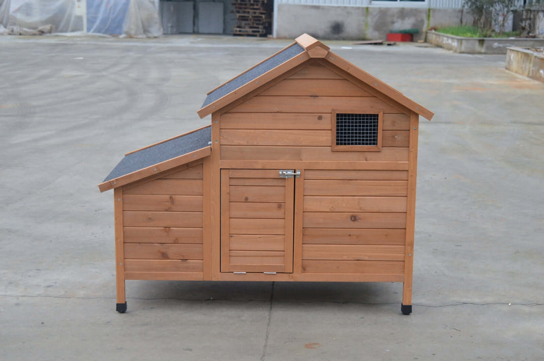 YES4PETS brown chicken coop and rabbit hutch with an asphalt roof for durability and easy access.