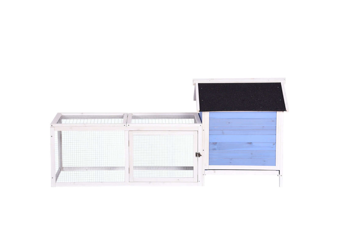 Affordable large chicken coop with a rabbit hutch and ferret cage in natural fir wood, easy access for cleaning.