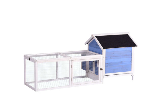 Large affordable chicken coop with blue wood finish, ideal for small animals like rabbits and ferrets.