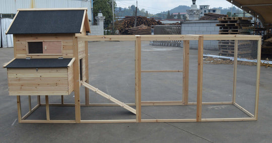 XXXL chicken coop and hutch for rabbits, guinea pigs, and chickens in natural wood design, perfect for backyard use.