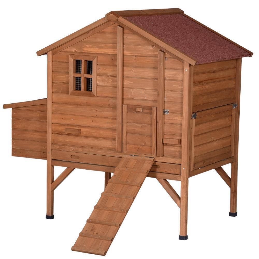 YES4PETS XL Chicken Coop Rabbit Hutch with red asphalt roof, removable perch, and pull-out cleaning tray.