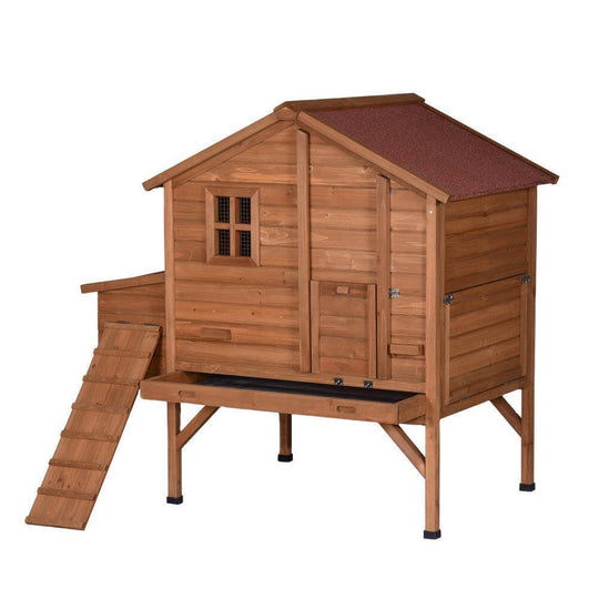 YES4PETS XL Chicken Coop Rabbit Hutch with a wooden design, asphalt roof, and pull-out tray for easy cleaning.