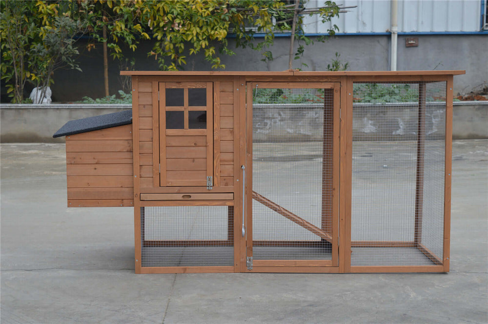 Large chicken coop rabbit hutch made of natural fir wood with mesh wire, suitable for small pets like chickens and rabbits.