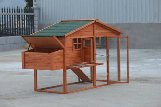 YES4PETS XL Chicken Coop Rabbit Guinea Pig Hutch in natural fir wood with green roof, suitable for small animals.