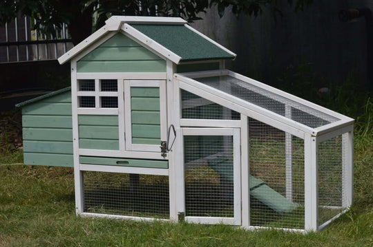 YES4PETS Green Small Chicken coop with nesting box for chickens and rabbits, outdoor wooden hutch.