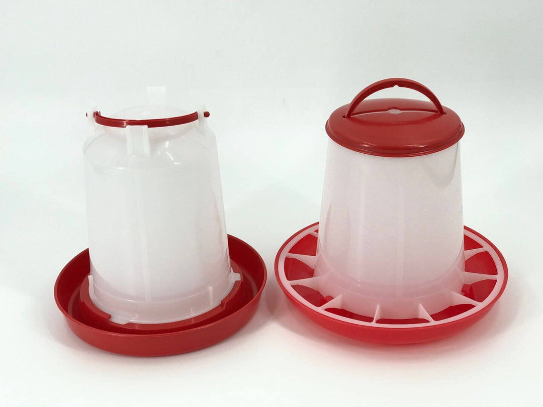 YES4PETS chicken water drinker and food feeder set, durable plastic design in white and red, affordable DIY poultry accessory.