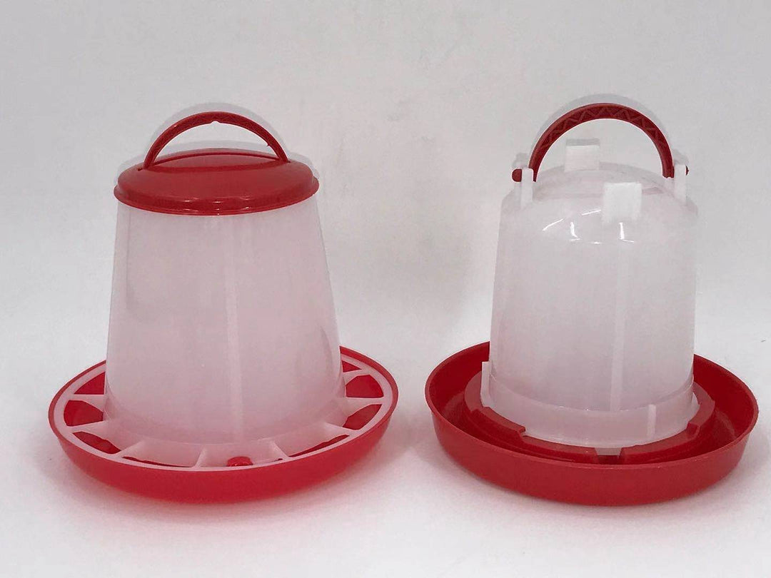 YES4PETS poultry drinker and feeder set in red and white, affordable DIY solution for chickens.