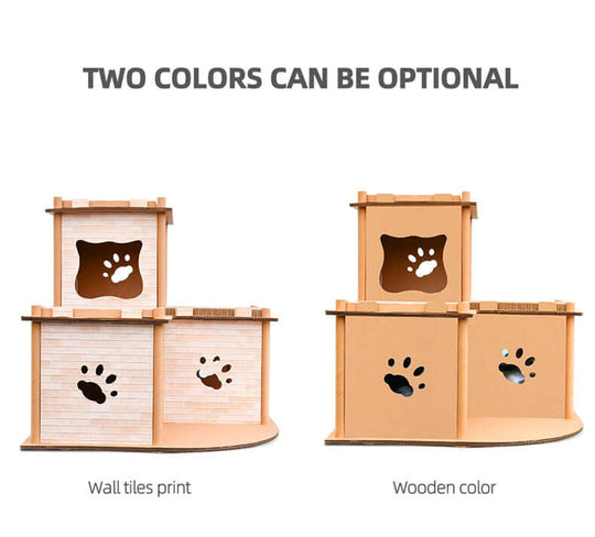 YES4PETS cat cardboard house tower available in wall tiles print and wooden color options. Affordable and stylish pet furniture.