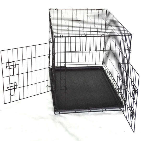 Affordable 36' collapsible metal dog and cat crate with double doors for easy access and maximum convenience.