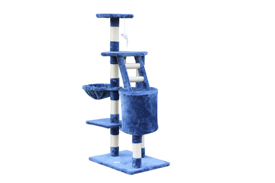 YES4PETS 120 cm Blue Multi-level Cat Scratching Post with cubby, ladder, and platforms for active feline play.