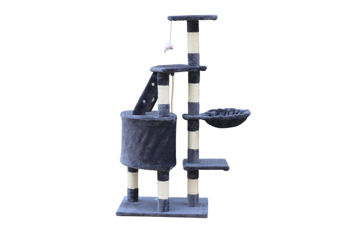 YES4PETS 120 cm Multi-level Cat Scratching Post Tree in Grey with platforms, ladder, and cozy cubby for playful cats.