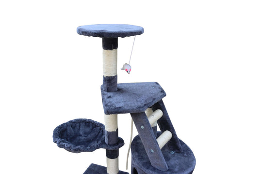 YES4PETS 120 cm Multi-level Cat Scratching Post Tree in grey, featuring platforms, cubby and dangling toy for active cats.