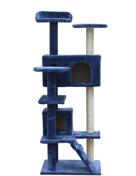 YES4PETS 130 cm blue cat scratching post tree with plush surfaces and sisal wrapped poles for comfort and play.