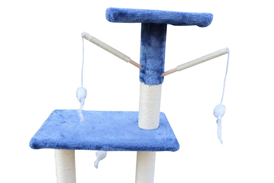 Affordable YES4PETS 138cm cat scratching post tower with platforms and sisal for claws maintenance in blue.