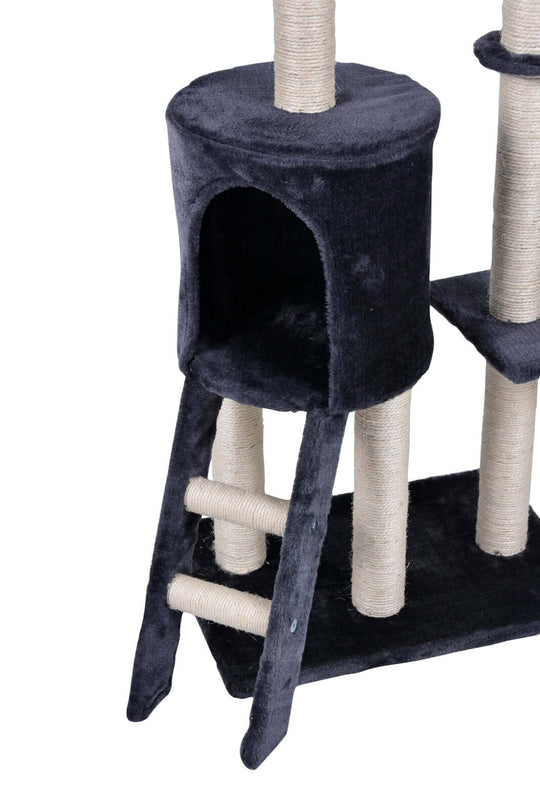 Affordable 138cm cat scratching post with plush cubby house and sisal-wrapped ladder for quality feline playtime.