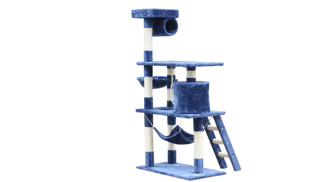 YES4PETS 140 cm Cat Scratching Post Tree with ladder and hammock in blue, affordable quality furniture for cats.