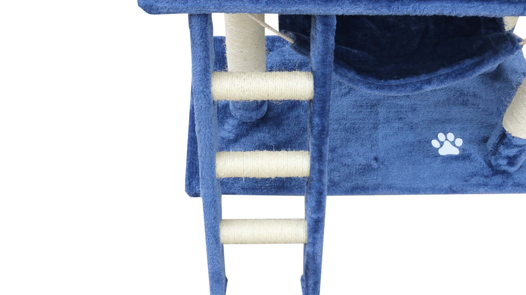 YES4PETS blue cat scratching post with ladder, hammock, and plush surface for affordable quality pet fun.