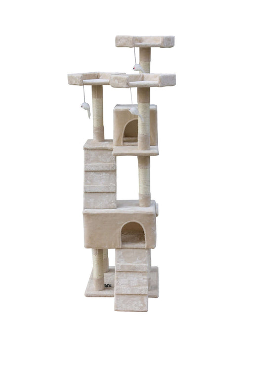 YES4PETS 170cm beige cat tree scratching post with multiple platforms, ladders, and sisal wrapped pillars.