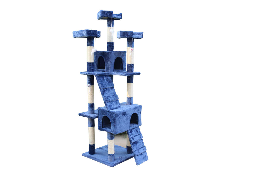 YES4PETS 170cm blue cat scratching post tree with ladder, affordable quality pet furniture for climbing and scratching.