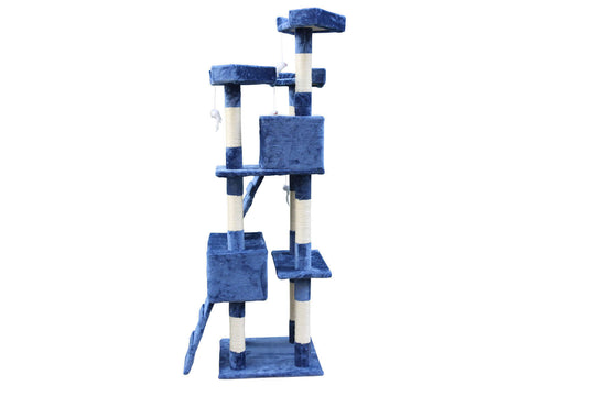 YES4PETS 170cm blue cat scratching post tree with ramps, multiple platforms, and sisal-wrapped towers for affordable feline fun.