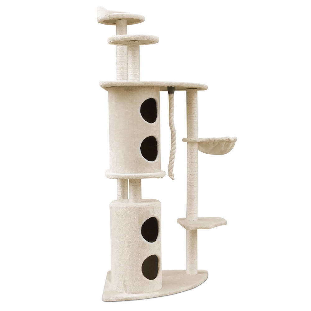 YES4PETS 170cm XL Multi Level Cat Scratching Post Tree in beige with platforms and tunnels for active cats.