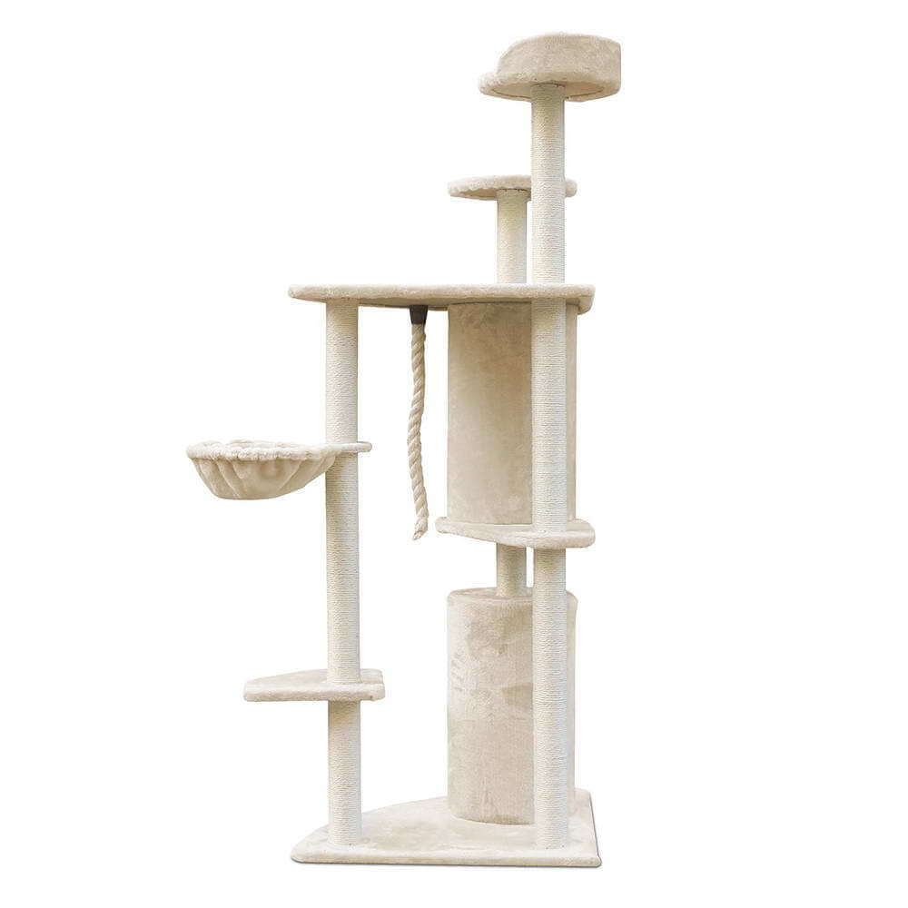 Affordable and quality 170cm beige multi-level cat scratching post with platforms for play and rest.