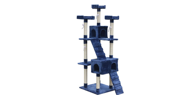 YES4PETS 180 cm blue cat scratching tree with multiple platforms, ladders, and cozy cubed beds for fun and comfort.