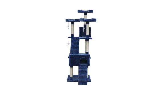 YES4PETS 180 cm blue cat tree with multiple levels, scratching posts, and cozy bed cubes for playful cats.