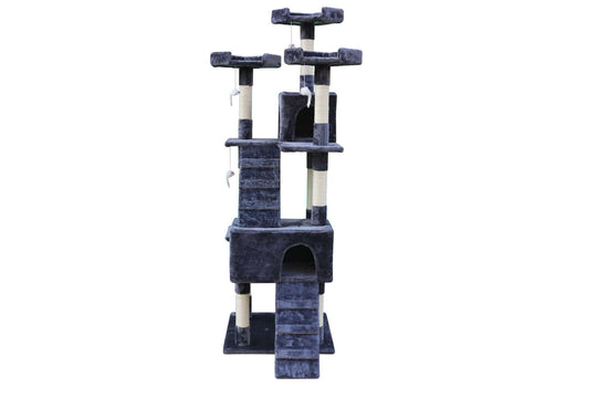 YES4PETS 180 cm Grey Cat Scratching Post Tree with ladder and plush platforms for climbing and fun.