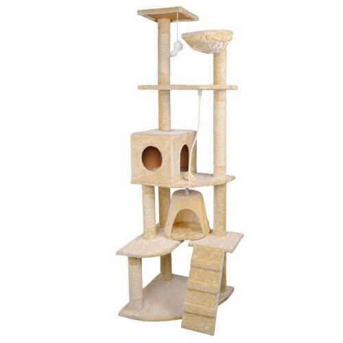 YES4PETS 193cm beige cat scratching tree condo with sisal poles and plush fabric, ideal for small to medium cats.