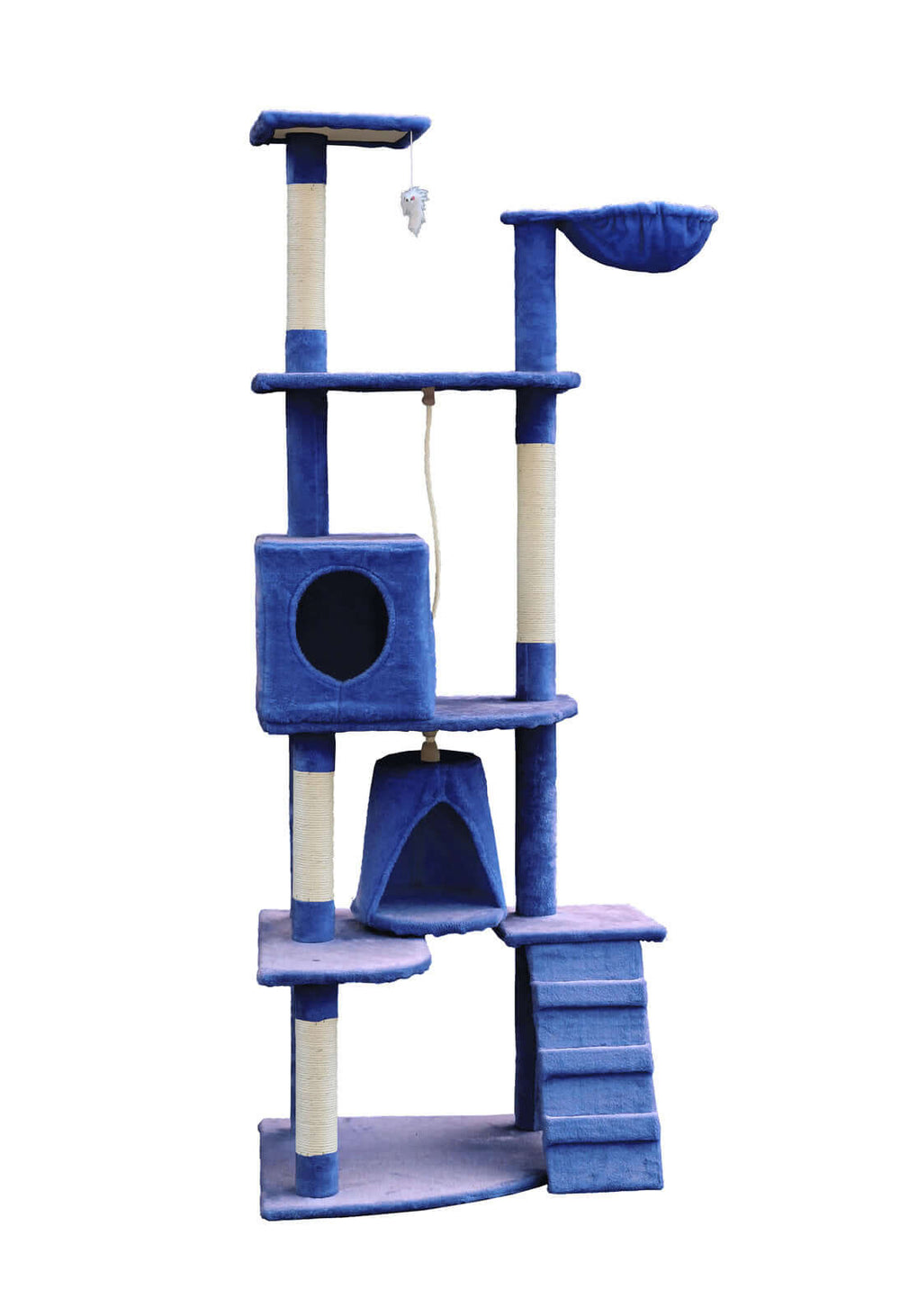 YES4PETS 193cm Cat Scratching Tree Post in blue with sisal poles, plush fabric, and multiple levels for cat play.