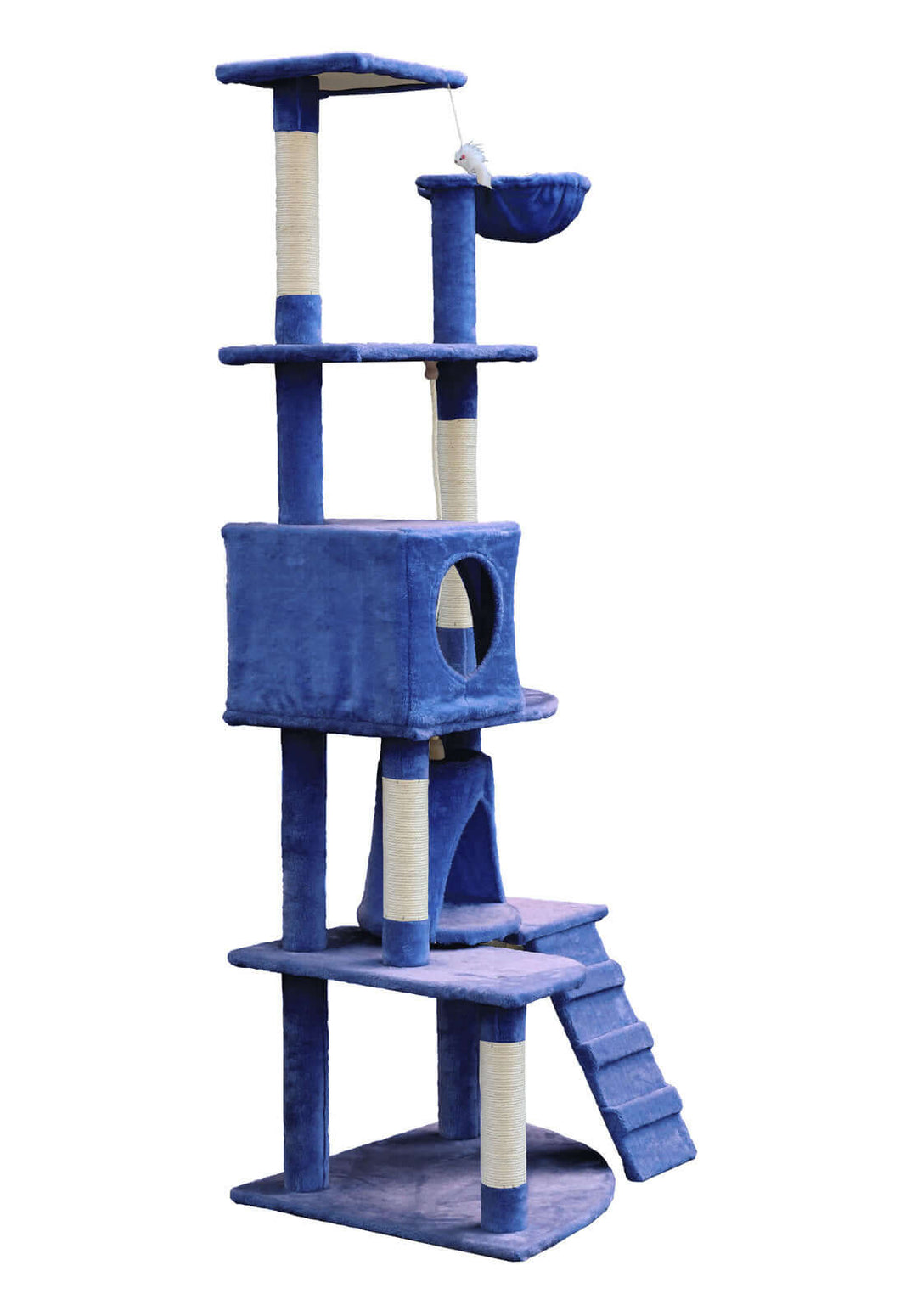 YES4PETS 193cm blue cat scratching tree with sisal poles and plush covering for small to medium cats.