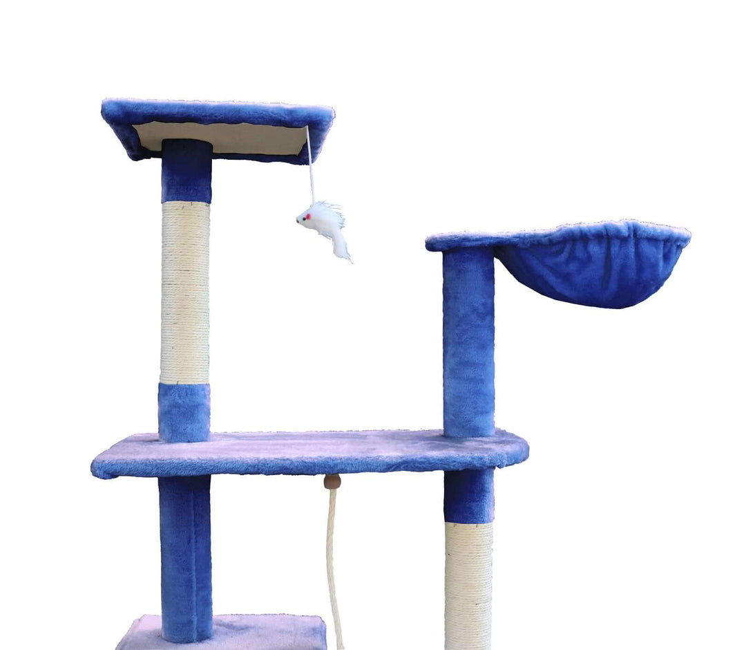 YES4PETS 193cm blue cat scratching tree with sisal poles and plush beds, perfect for small and medium cats.