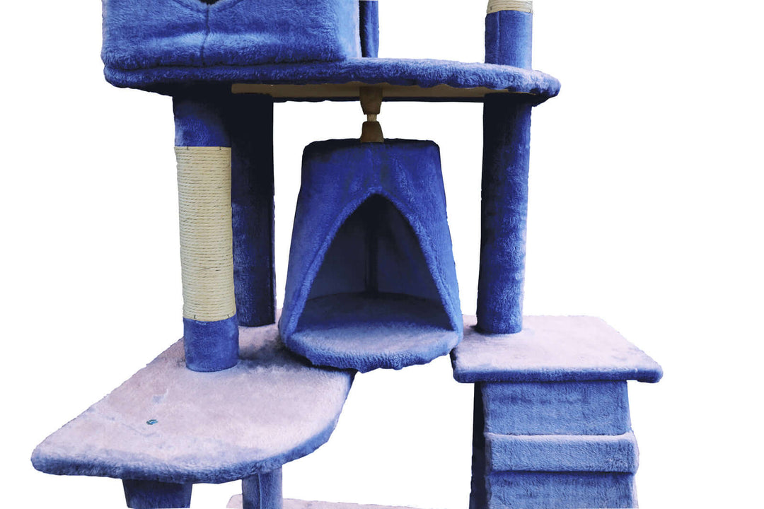 YES4PETS 193cm blue cat scratching tree post with sisal pole and plush fabric for small to medium cats.