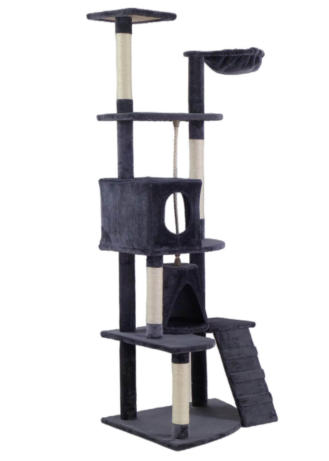 YES4PETS 193cm Cat Scratching Tree Post in Grey, affordable and durable with sisal poles and plush fabric covering.