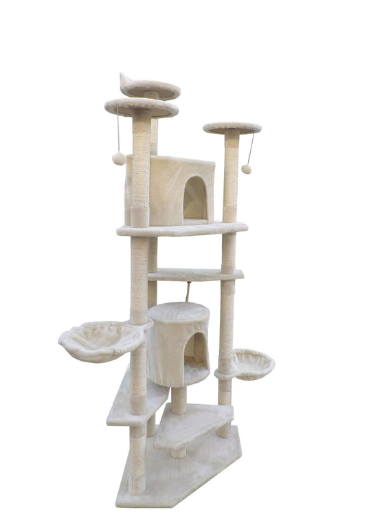 YES4PETS 200cm beige cat scratching post tower with platforms and scratching posts for affordable cat furniture.