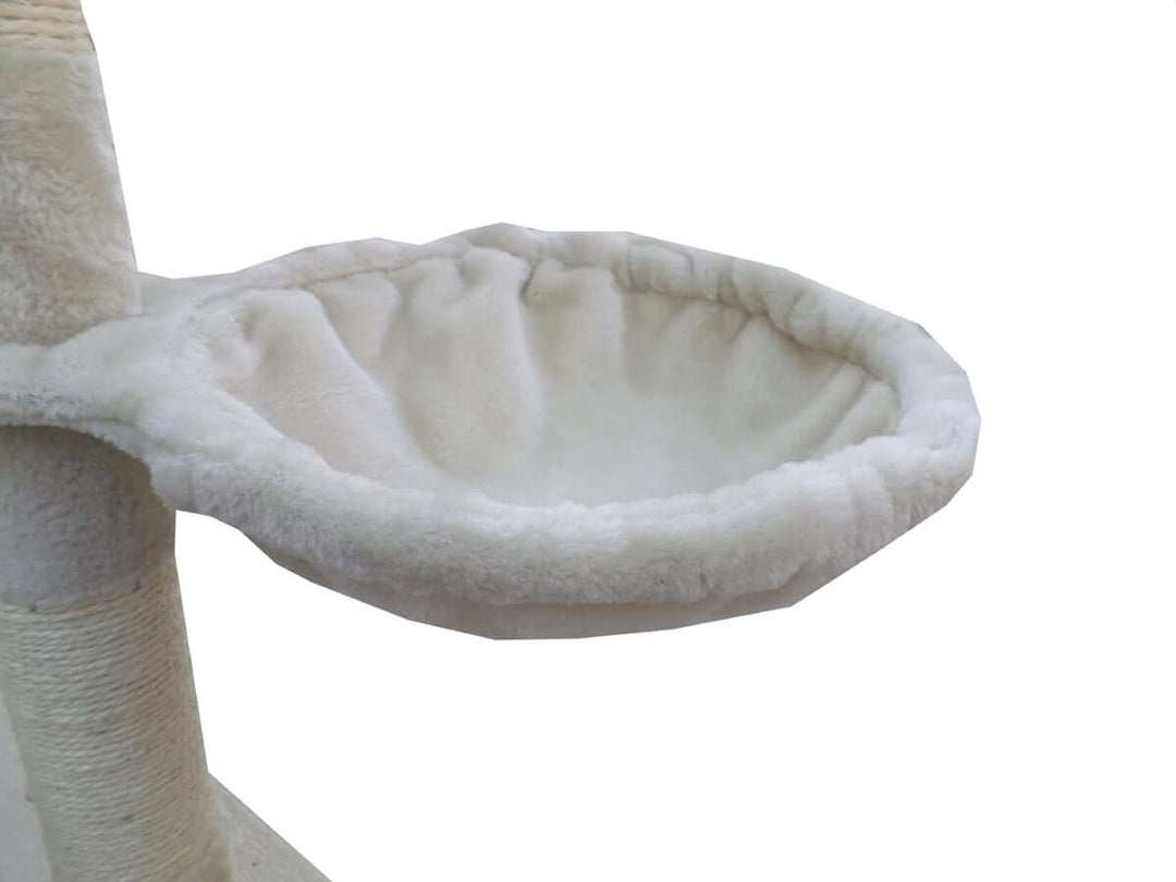 Soft plush resting platform for cats on the YES4PETS scratching post tree in beige.