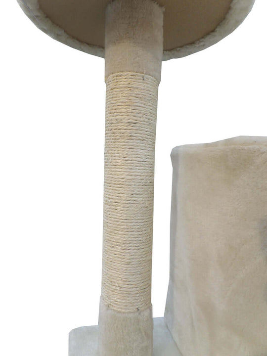 Close-up of the soft beige scratching post and plush-covered platforms of YES4PETS Cat Scratching Tree.