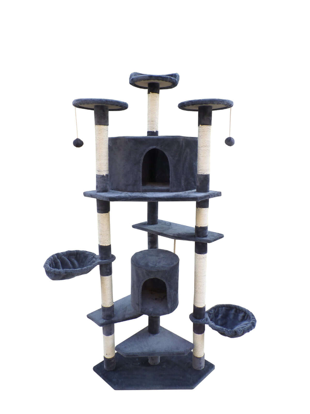 YES4PETS 200 cm Grey Cat Scratching Post Tree Tower with multiple platforms and scratching areas for cats.