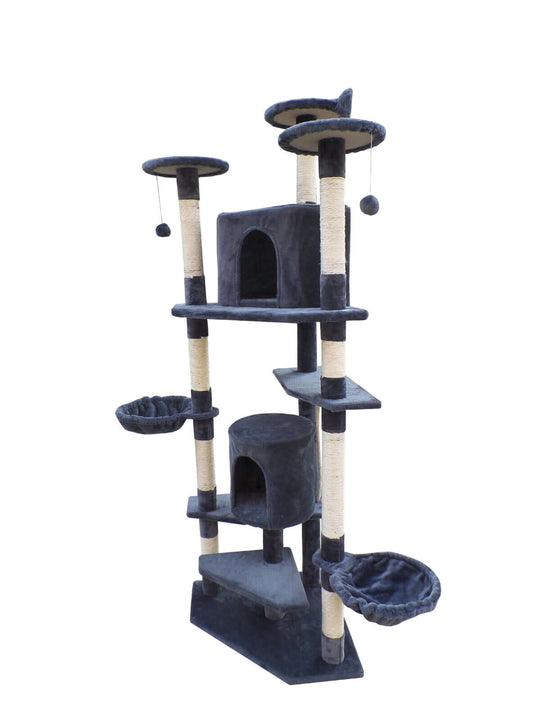 YES4PETS 200 cm Grey Cat Scratching Post Tower with plush platforms, perfect for climbing and scratching at an affordable price.